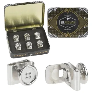 Sir Redman Knopfclips kein Annähen notwendig 6er Set Metall silver. Die praktische Lösung zum schnellen Befestigen von Hosenträgern am Hosenbund.