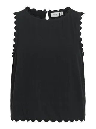 VILA - VIMINDY O-NECK S/L SCALLOP TOP Black Beauty - Gr. - 38