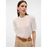 Vero Moda Blusenshirt VMBECCA LACE SS O-NECK TOP JRS GA NOOS Kunstfaser, regular fit