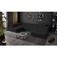 Goldstoff Wohnlandschaft mit Schlaffunktion, Couch für Wohnzimmer - Schlafsofa - Eckcouch, VENUS - Sofa U Form, Ecksofa mit Schlaffunktion und Bettkasten in schwarz