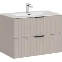 Lomadox Waschtisch ADELAIDE-56-CASHMERE, 81cm breit mit Keramik-Waschbecken, kaschmir mit gerillter Front