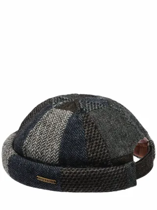 Stetson Herren Patchwork-Dockermütze Blau 50 % Wolle, 17 % Baumwolle, 15 % Polyester, 10 % Leinen, 5 % Seide, 3 % Polyamid