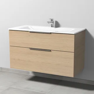 Sanipa 3way Glas-Set Glas-Waschtisch und Unterbau mit 2 Auszügen, Eiche-Nordic UM20448