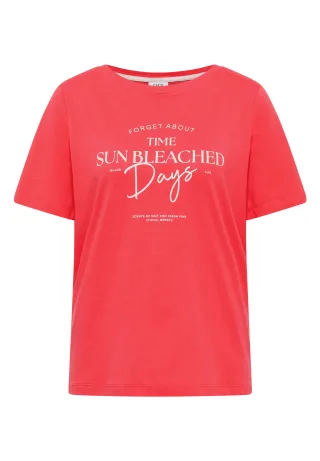 CECIL - T-Shirt mit Boat Neck und Wording Artwork coral - Gr. - XL
