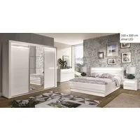 QMM TraumMöbel Schlafzimmer-Set Schlafzimmer komplett Iris Set C 160x200 / 180x200 LED, (Set, 4-tlg., Schiebetürschrank mit LED, Doppelbett 160/180x200, 2 Nachttische), mit LED-Beleuchtung
