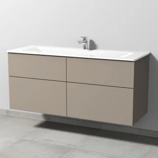 Sanipa 3way Glas-Set Glas-Waschtisch und Unterbau mit 4 Auszügen, Sandgrau-Matt SF20767