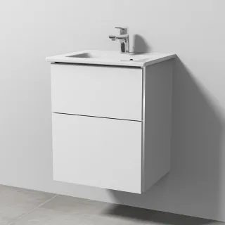 Sanipa 3way Keramik-Set Venticello Keramik-Waschtisch und Unterbau mit 2 Auszügen, Weiß-Soft BR32043