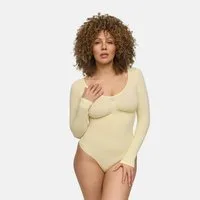 cfab Shaping-Body Bodysuit Sculpting Shapewear Longsleeve mit String-Baby Yellow-L (1-tlg)