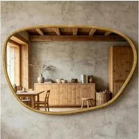 Luckice Dekospiegel Asymmetrischer Wand-Dekospiegel 90x60 cm aus gehärtetem Glas (Set), natürlicher Holzrahmen,für Badezimmer,Schlafzimmer,Wohnzimmer