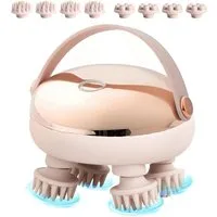 ibettertec Massagegerät elektrisches Kopfmassagegerät,handliches Kopfmassagegerät,2 modi, Körper-Massagegerät, Rotes Lichtpflege,mit 8 Massageköpfen,IPX6,Geschenk, Scalp Massager,Anti-Stress-Massage, Silikon-Massageaufsätze,Golden