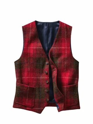Mey & Edlich Herren Harris-Weste Karo Orange Obermaterial: 100 % Schurwolle