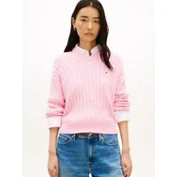 Tommy Hilfiger Strickpullover CO CABLE MID GG RLX LS V-NK SWT mit Zopfmuster