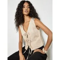 Apricot Stricktop Leinenmisch-Weste (2-tlg) mit Bindeband