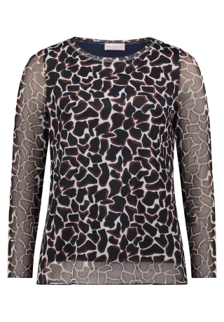 betty barclay - so cosy - - Langarm-Shirt Dark Blue/Brown - Gr. - 40