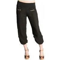 Caspar Leinenhose KHS017 Damen 3/4 Hose aus robustem Leinen mit breitem Stretch Bund - Made in Italy