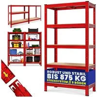 monzana Schwerlastregal, 180x90x40cm 875kg rot 5 MDF-Platten Lagerregal Kellerregal Steckregal