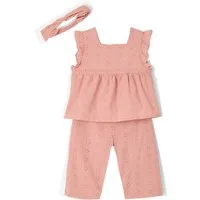 vertbaudet Hose & Shorts Baby-Set: Bluse, Hose und Haarband, Lochstickerei