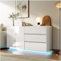PXloue Sideboard Hochglanz Kommode( LED-Ambientebeleuchtung) , Modernes Sideboard mit 3 Schubladen und 2 Fächern, Breite 160 cm