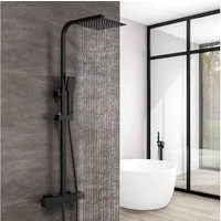 duschspa Duschsystem Duschset mit Thermostat 38℃ verstellbare Duschstange aus Edelstahl, 2 Strahlart(en), Regendusche mit quadratischem Duschkopf 20/30cm