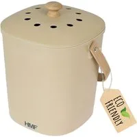 HMF Biomülleimer 3780-3L Geruchsdichter Komposteimer mit Aktivkohlefilter, nachhaltiger kleiner Bio Mülleimer für die Küche mit Deckel, 3L, Beige
