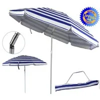 ELLUG Sonnenschirm blau-weiß gestreifter Sonnenschirm UV-Schutz UPF 50+ 180cm, Kippfunktion