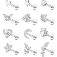 LuxusKollektion Piercing-Set 12 Stück 16G Tragus Helix Ohrringe Chirurgenstahl CZ Herz Stern Blatt