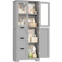 HOMECHO Hochschrank Badezimmerschrank mit 3 Türen und 3 Schubladen