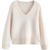 Next V-Ausschnitt-Pullover Gerippter Strickpullover mit V-Ausschnitt (1-tlg)