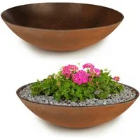 matches21 HOME & HOBBY Blumentopf Flache Pflanzschalen für draussen Dekoschalen rund Rost-Optik 35 cm (2 St), Blumen-Schale als wetterfeste Friedhof-Schale Grab-Schmuck Grabschale