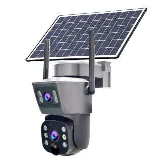 Guudgo V380 4MP 4K Dual Lens Solar Powered WiFi PTZ Security Camera Outdoor IP66 Waterproof Color Night Vision Motion De
