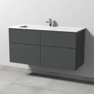 Sanipa 3way Keramik-Set Design Keramik-Waschtisch und Unterbau mit 4 Auszügen, Anthrazit-Matt SM48222
