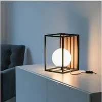 OTTO home Tischleuchte Evinnia Akustikpaneele mit Glaskugel, Ein-/Ausschalter, ohne Leuchtmittel, Warmweiß, Holz, Akustik, Paneele, Nachttisch, Glas, opal matt weiß