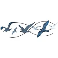 Levandeo® Wandbild, Wandbild Metall Möwen L60cm Blau Grau Creme Maritim Wanddeko