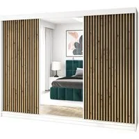 A&J MöbelLand GmbH Schiebetürenschrank FARA 200 cm, mit 4 Schubladen, Spiegel, 3D Lamellen (TOP ANGEBOT! Geräumiger Schrank mit einer Breite von 200 cm und Spiegel, ideal zur Aufbewahrung von Kleidung und Accessoires. 4 Schubladen und viel Stauraum. 