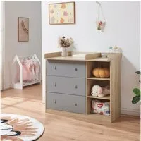 en.casa Wickelkommode, »Beldinupp« mit abnehmbarer Wickelauflage 93x110x55 cm Eiche/Grau
