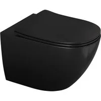Aqua Bagno Tiefspül-WC Spülrandloses Hänge-WC schwarz matt 53cm Toilette ohne Rand, Wandmontage, Abgang waagerecht, WC-Set, Toilette ohne Rand
