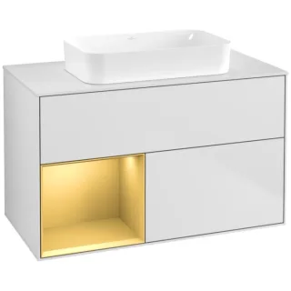Villeroy und Boch Finion Waschtischunterschrank F651HFMT 100x60,3x50,1cm, Regal links Gold matt, White matt lacquer