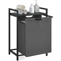 VASAGLE Wäschekorb Wäschesammler mit Ablage, Wäschesack abnehmbar, 65 L, 50 x 33 x 72 cm, Wäschebox, Metallrahmen, schwarz-grau