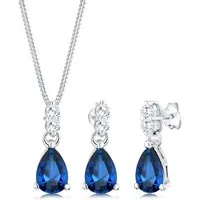 Elli Premium Schmuckset Zirkonia Synthetischer Saphir Blau 925 Sterling Silber