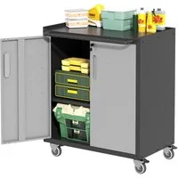 bizoemade Werkzeugwagen Heavy-Duty Metall-Garagenschrank mit Rollen, Grau-Schwrz, (1-tlg), robuster Werkzeug-Stauraum, 88x75x42cm