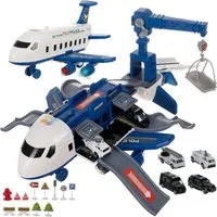 ISO TRADE Spielzeug-Flugzeug Klappbares Polizeiflugzeug Parkplatz, (Spar-Set, interaktiv), Unterstützt Motorik, Kreativität und Hand-Auge-Koordination