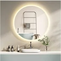 HOKO Badspiegel mit beleuchtung rund 80cm mit Kosmetikspiegel, LED Licht Wechsel (Warmweiß - Kaltweiß - Neutral. Licht mit Touch Schalter und mit Wandschalter einschaltbar. Memory-Funktion.IP44, 5mm HD Glass)