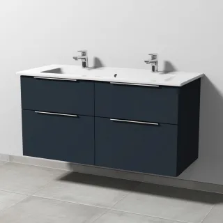 Sanipa 3way Keramik-Set Venticello Keramik-Doppelwaschtisch und Unterbau mit 4 Auszügen, Marine-Matt UP3291R