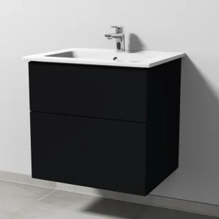 Sanipa 3way Keramik-Set Venticello Keramik-Waschtisch und Unterbau mit 2 Auszügen, Schwarz-Matt SF32208