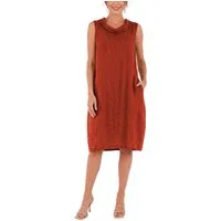 dy_mode Midikleid Damen Leinenkleid Luftiges Midi Sommerkleid Ballonkleid Strandkleid in Unifarbe, Wasserfallkragen, mit seitlichen Eingriffstaschen