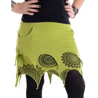 Vishes Zipfelrock Lagenlook Minirock aus Baumwolle Blumen bedruckt Goa, Hippie, Ethno, Ethno Style