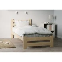 Home Collective Holzbett mit Lattenrost Modern Bett Kiefer Bettgestell Massivholzbett Klassisch (90x200, 120x200, 140x200, 160x200 cm), Einzelbett, Skandi Boho Landhaus Kopfteil hoch 90x200 cm natur