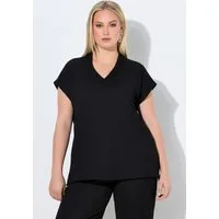 Ulla Popken T-Shirt T-Shirt Oversized Kelchkragen V-Ausschnitt Halbarm