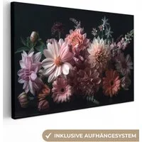 OneMillionCanvasses® Leinwandbild Blumen - Bunt - Rosa - Modern, Fotodruck (1 St), Leinwand Bilder Klein, Wand Dekoration Aesthetic 30x20 cm