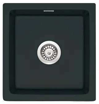 Neuesbad 1-Becken Keramikspüle ohne Abtropffläche, Schwarz, 475x450x215 mit SPACE SAVER NB1DEZCBN1031